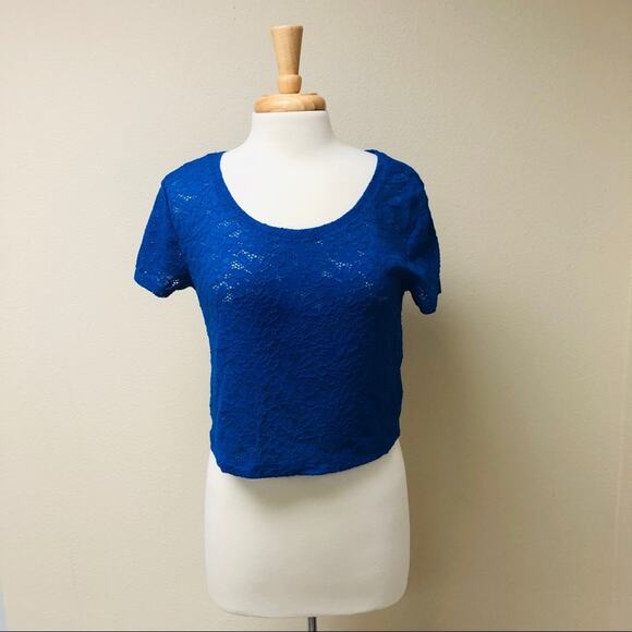 Express Embroidered Lace Crop Top Brilliant Blue M - Picture 1 of 8